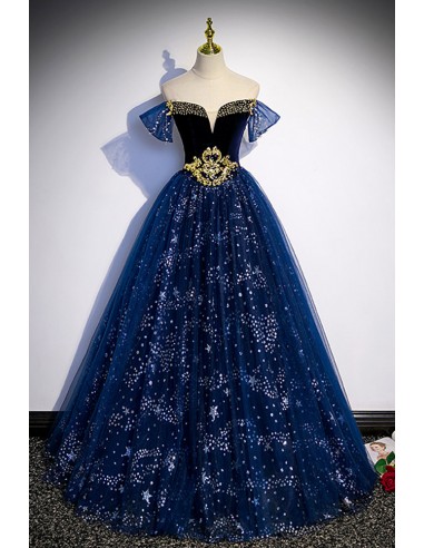 Enchanting Fantasy Blue Ballgown Tulle Prom Dress with Sparkling Bling