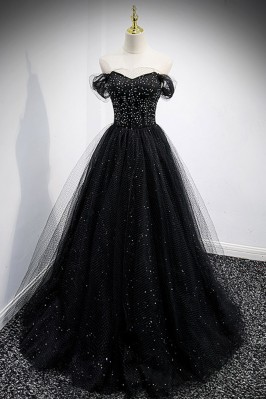 Black Tulle Mesh Prom Dress...