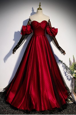 Burgundy Satin Prom Dress...