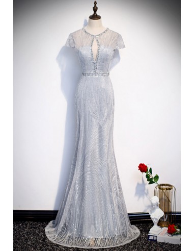 Elegant Silver Sparkling Mermaid Formal Dress with Beadings