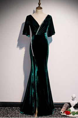 Green Velvet Evening Gown...