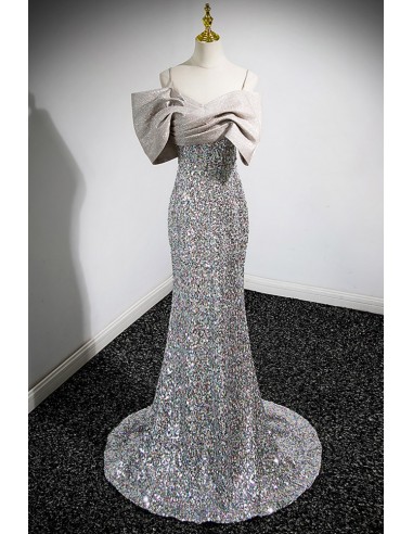 Stunning Sequined Mermaid Evening Dress with Detachable Big Bow Sash