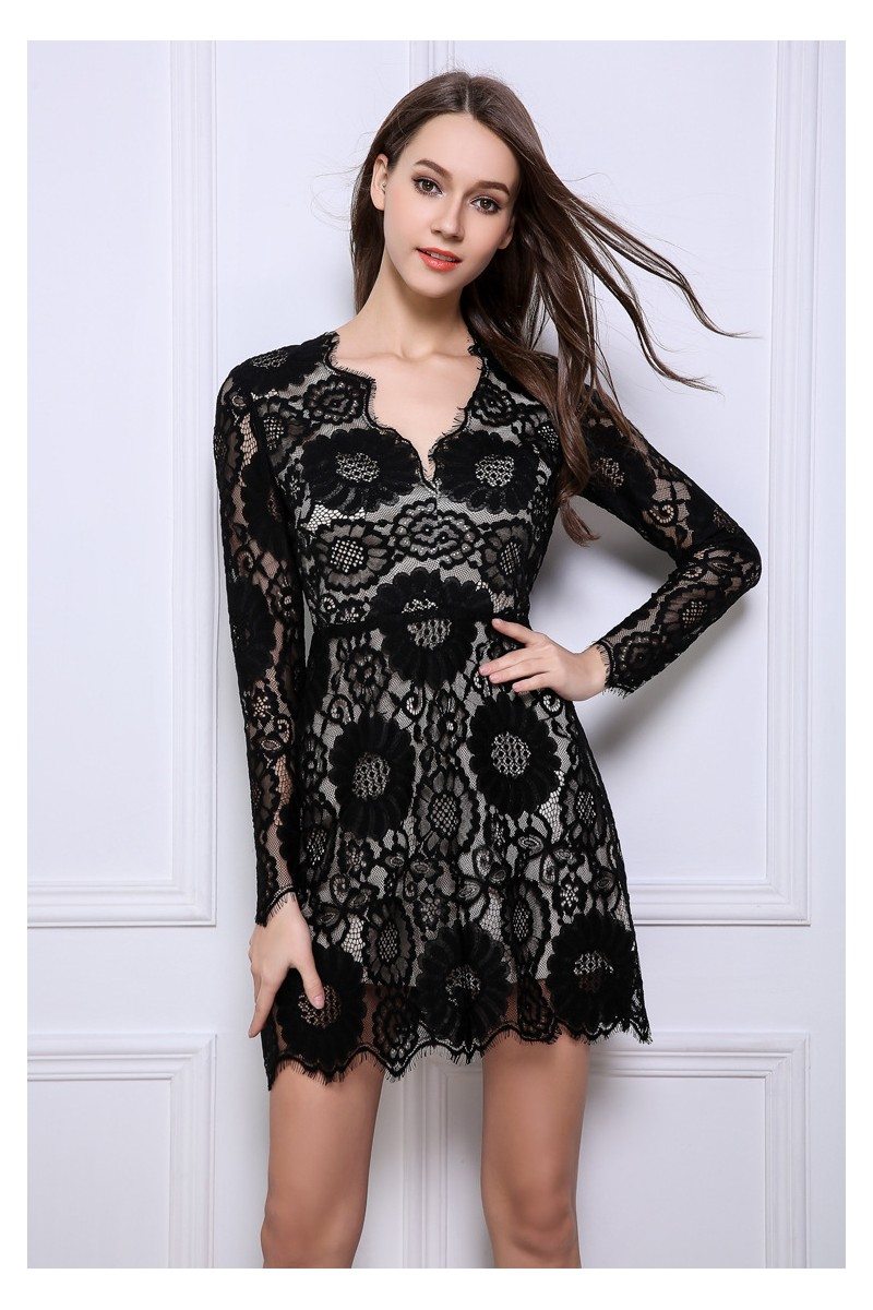 Little Black Lace Long Sleeve Party Dress - $74.26 #DK354 - SheProm.com