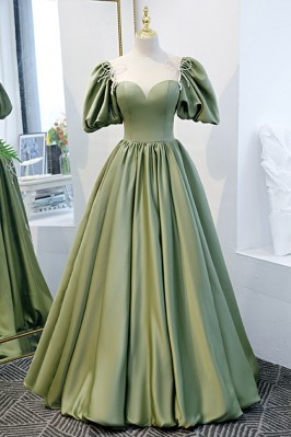 Elegant Green Satin Prom...