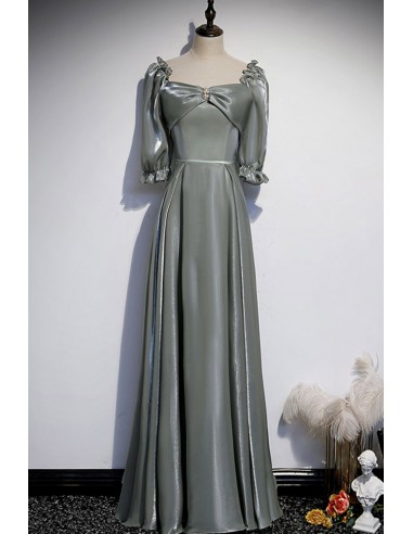 Elegant Half-sleeved Sleek A-line Long Party Dress