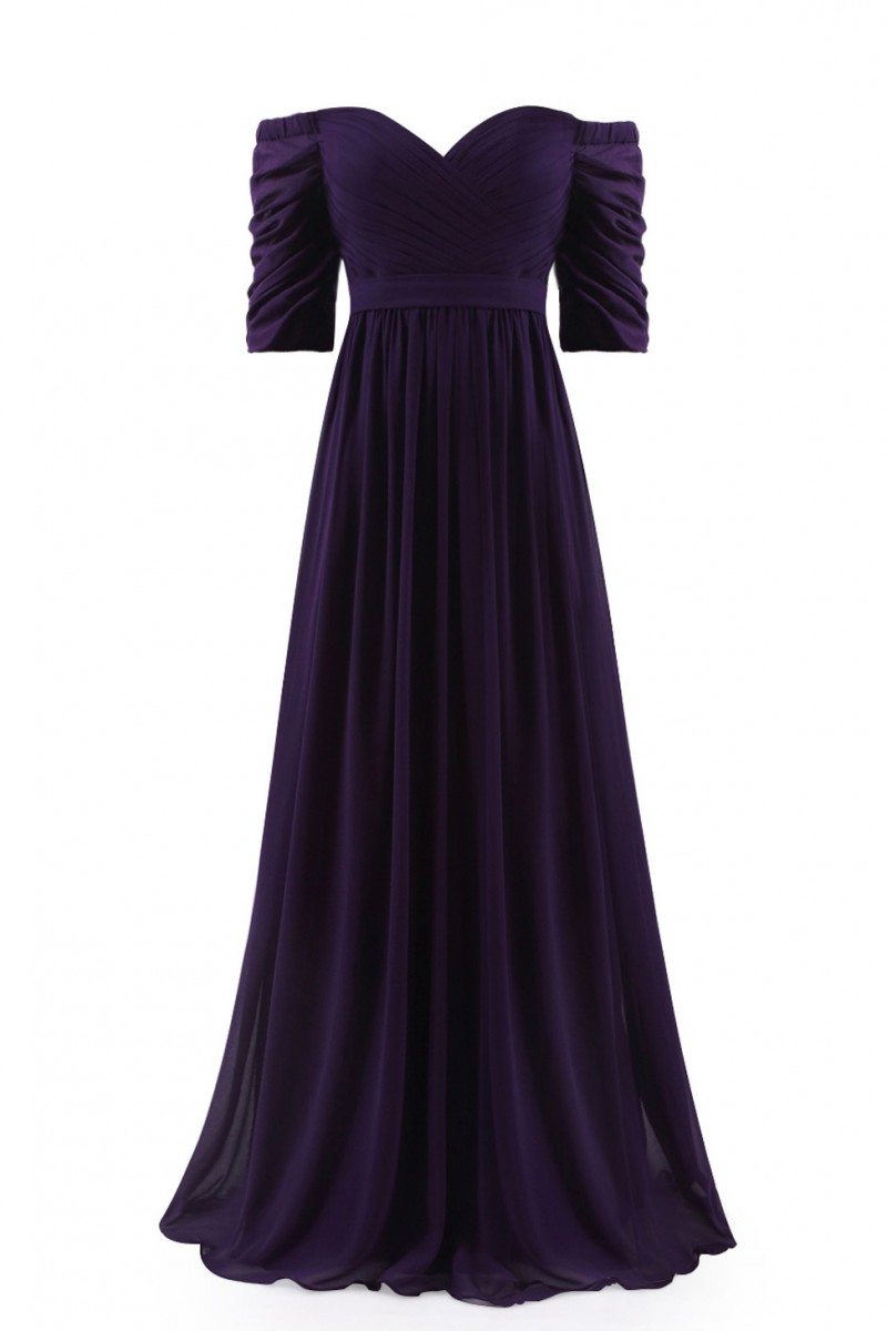 Dark Purple Off-the-Shoulder Evening Gown with Sweetheart Neckline ...