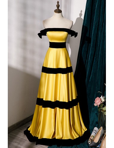 Trendy Black And Yellow Striped A-line Formal Dress For Elegant Occasions