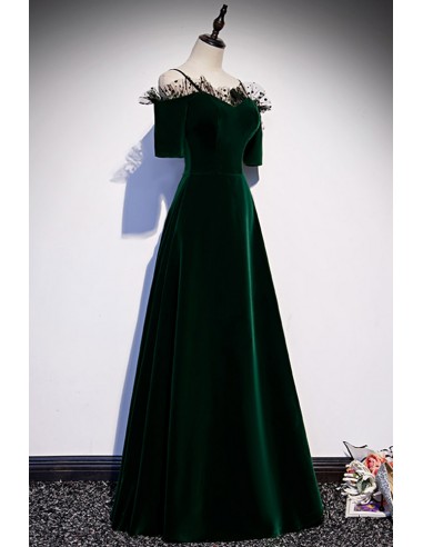 Long Velvet Aline Evening Gown In Rich Dark Green - $122.992 #V78251 -  SheProm.com