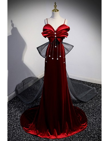 Elegant Formal Evening Dress with Long Train And Beautiful Big Bow At The Back