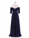 Navy Blue Off-the-Shoulder Evening Gown with Sweetheart Neckline - EP07411NB