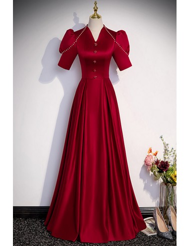 Elegant A-line Long Satin Formal Dress with Sleeves