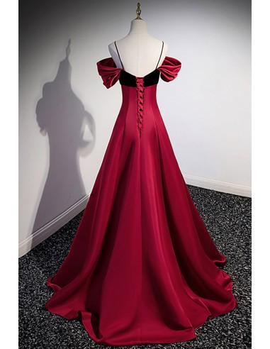 Burgundy One Shoulder Boning Beaded Satin Long Prom Dress with Slit Y5720