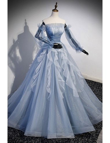 blue fantasy dress Grey Blue Tulle A-Line Sweetheart Lace-Up Back Quinceanera Dress Grey Blue / 22 main image 0