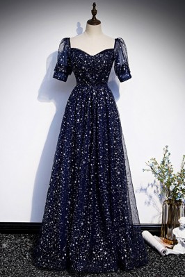 Dark Navy Prom Gown with...