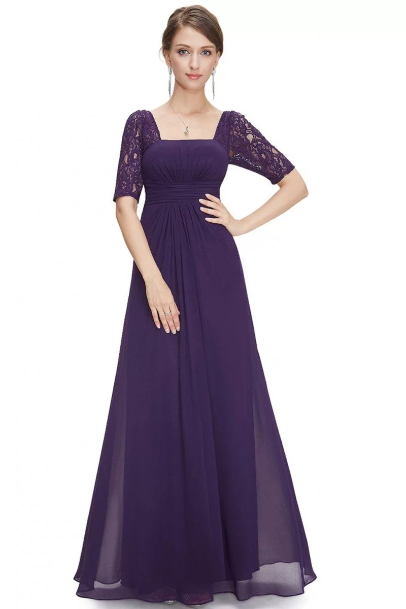 Dark Purple Lace Short Sleeve Long Evening Dress - $45 #EP08038DP ...