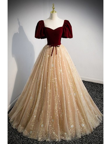 Prom Dress with Sleeves In A Sparkling Champagne Ballgown Style