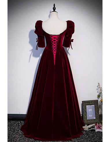 Burgundy velvet evening on sale gown