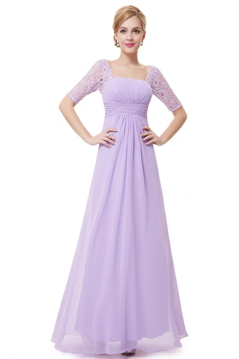 Lavender Lace Short Sleeve Long Evening Dress - $42.3 #EP08038LV ...