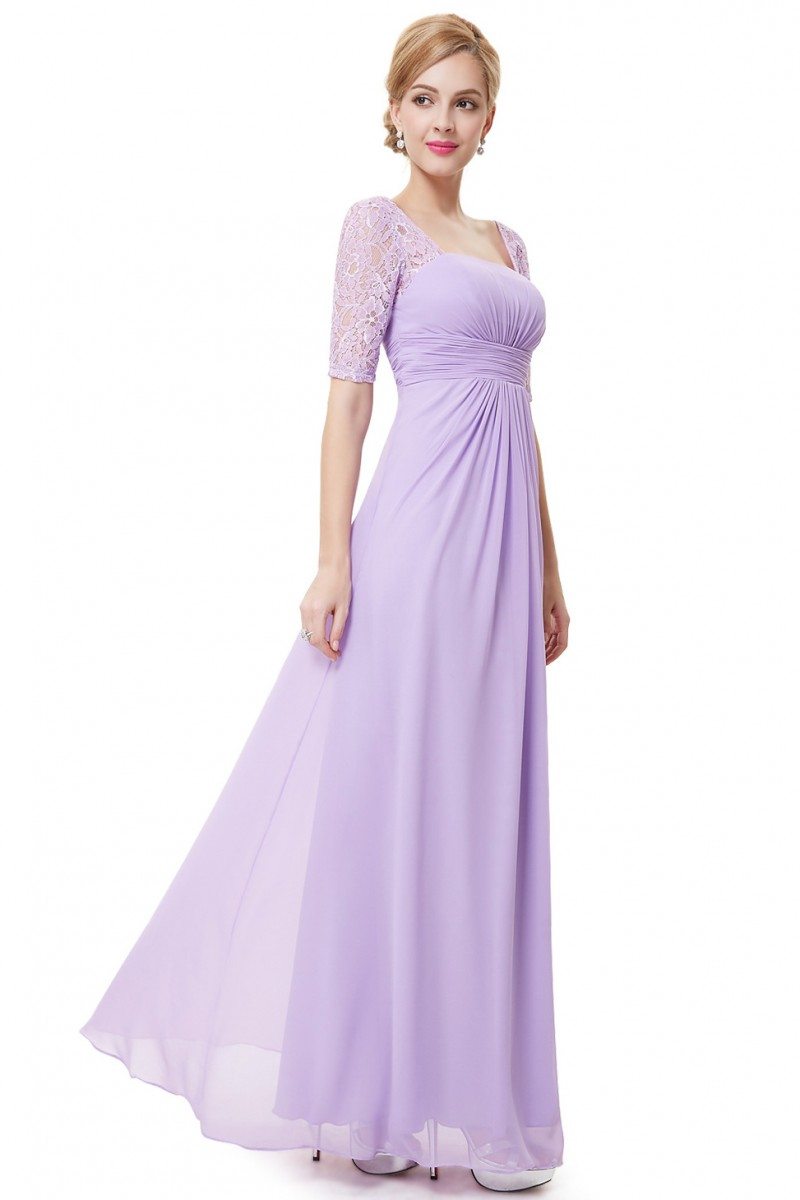 Lavender Lace Short Sleeve Long Evening Dress 45 