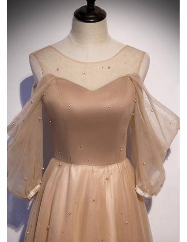 Trendy Champagne Lace Junior Formal Prom Gown SREAL089 main image 1