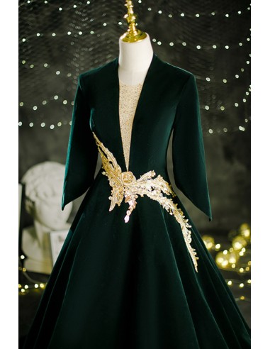 Elegant Long Sleeve V-neck Burgundy Velvet Formal Dress - VQ