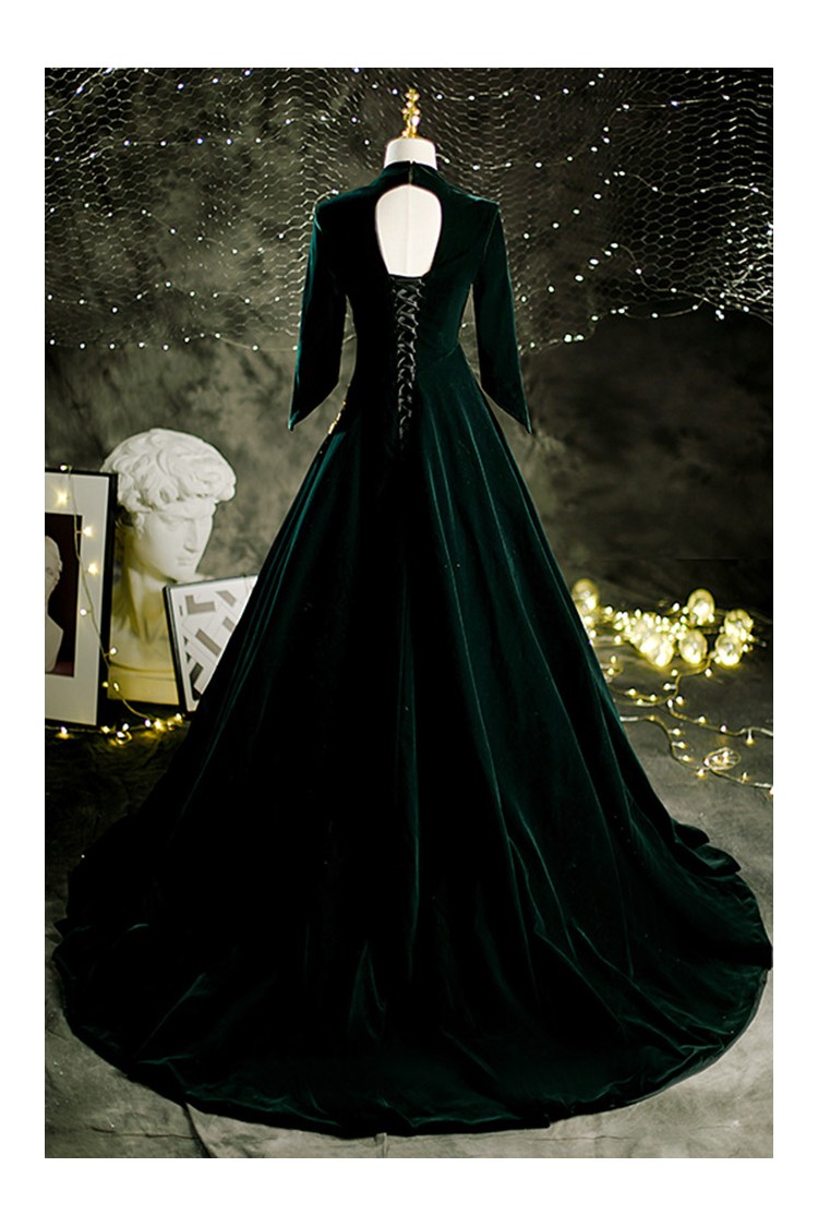 Green velvet embroidery work gown