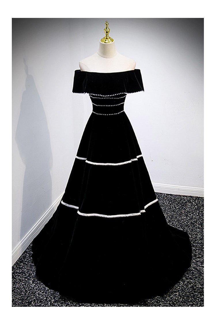 Chic / Beautiful Black Velvet Evening Dresses 2023 A-Line / Princess  Off-The-Shoulder Short Sleeve Backless Floor-Length / Long Evening Party  Formal Dresses