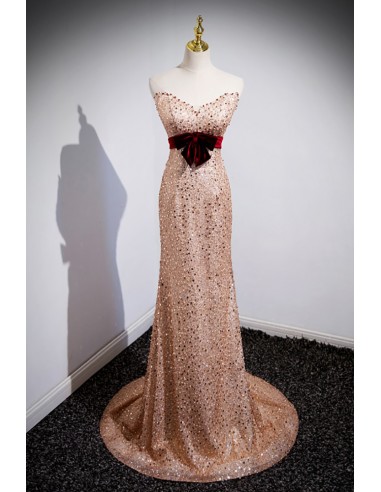 Gold Tulle Sequins Sweetheart Evening Prom Dress