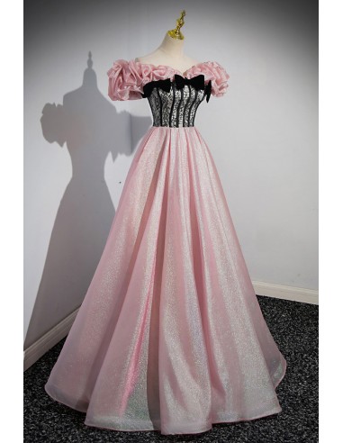 19468 Dusty Pink Off-Shoulder Transparent Waist Lace Dress