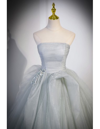 Sexy Ball Gown Strapless Green Tulle Long Evening Gowns Prom Dresses