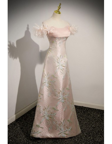 Unique Pink High Low Peach Prom Dress Off Shoulder Ruffle Tiered Skirt Organza,OLP1976