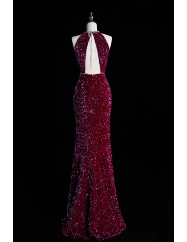 Plunging Halter Mermaid Ankle-Length Prom Dresses Sequin Gown main image 1