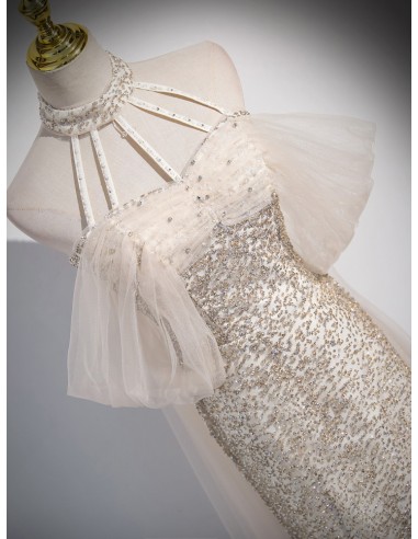 Champagne Halter Sequin Homecoming Dress