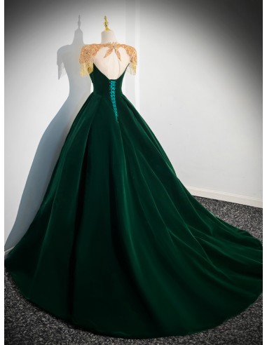 slim fit dress slacks Chic A-line Off-the-shoulder Dark Green Long Prom Dresses Cheap Evenin –  SELINADRESS main image 1