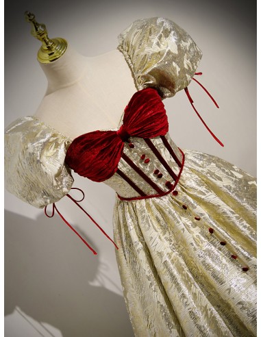 Retro Embossed Gold Prom Gown Dress with Short Bubble Sleeves - $165.992  #V78381 - SheProm.com