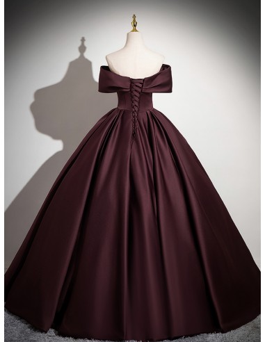 Red Ball Gown Off the Shoulder Satin Pleats Prom Dresses LBQ4108 main image 1