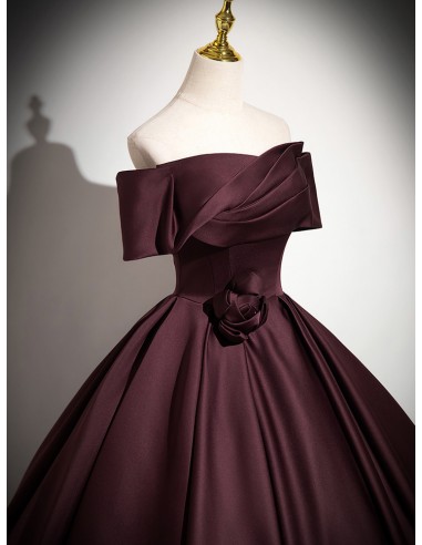 Classy Ball Gown Off The Shoulder Long Party Dress Satin Prom Dresses main image 0