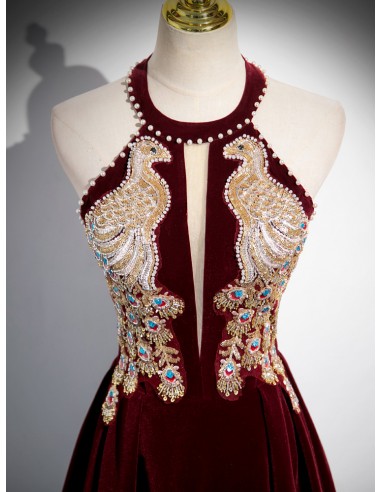 Halter Peacock Dress Long Prom Dresses with Split main image 1