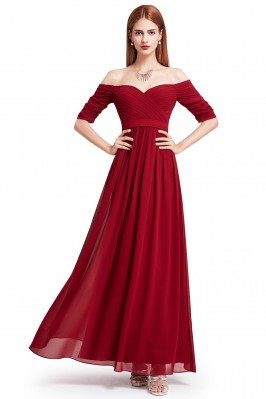Burgundy Off-the-Shoulder Evening Gown with Sweetheart Neckline - EP07411BD