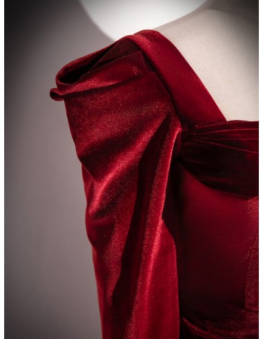 Slim-fit Square Neck Velvet Long-sleeved Dress