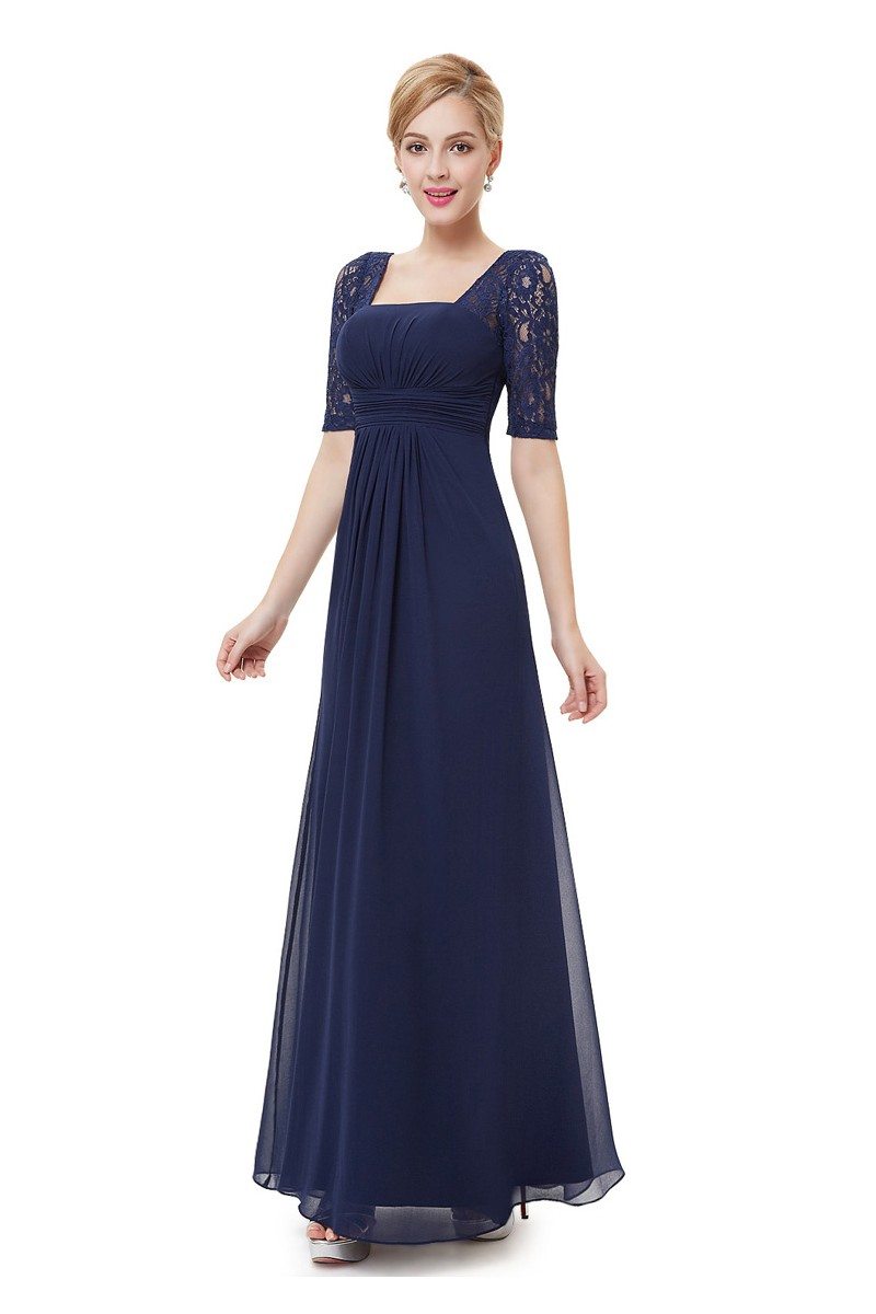 Navy Blue Lace Short Sleeve Long Evening Dress - $48.932 #EP08038NB ...