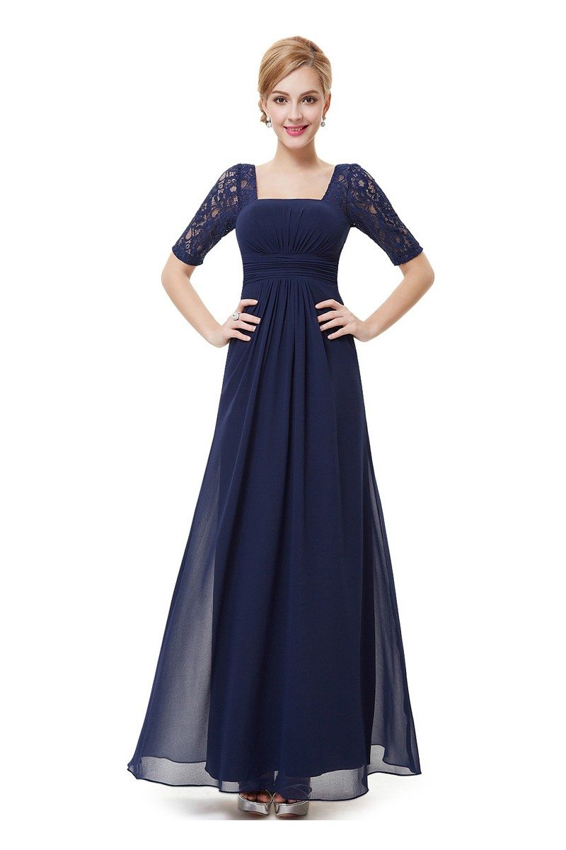 Navy Blue Lace Short Sleeve Long Evening Dress - $52 #EP08038NB ...