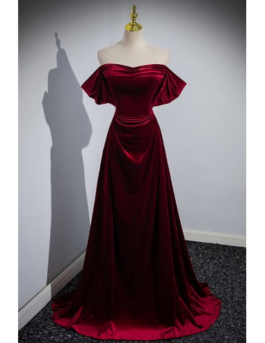 Simple A Line Off The Shoulder Red Long Prom Dresses C90 main image 1