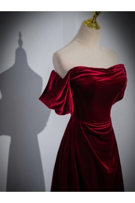 Ovlias Shining Red Off-Shoulders V-Neck A-Line Prom Dress with Sequins JQ0130