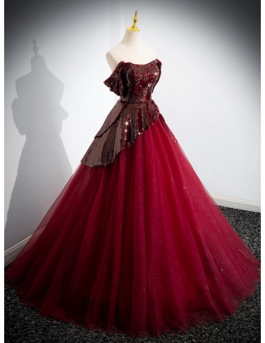 blue dress for baby girl Burgundy Long Embroidered-Bodice Prom Dress main image 1