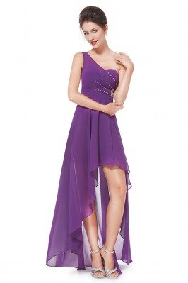 Purple One Shoulder Rhinestones Chiffon Hi-low Party Dress - EP08100PP