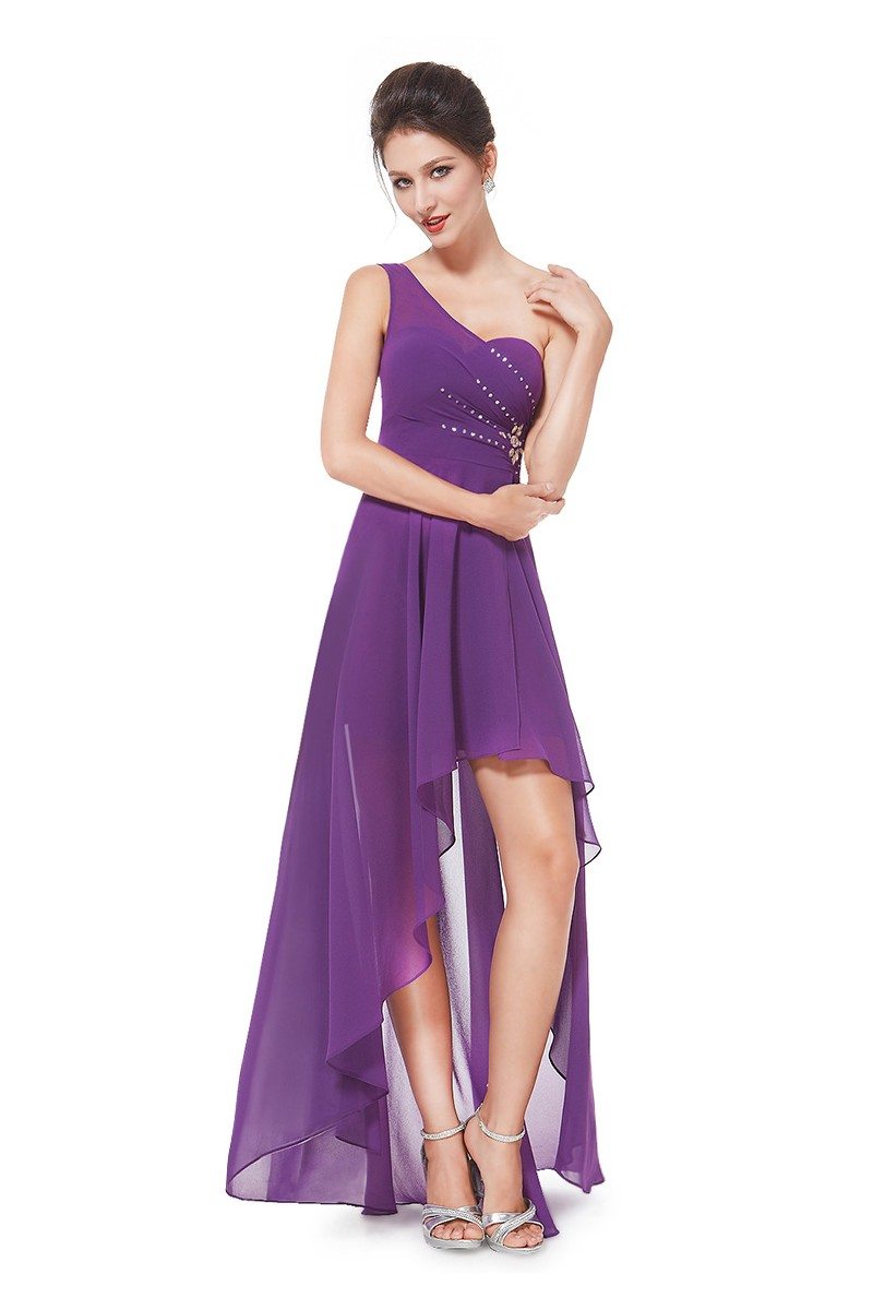 Purple One Shoulder Rhinestones Chiffon Hi-low Party Dress - $42 # ...