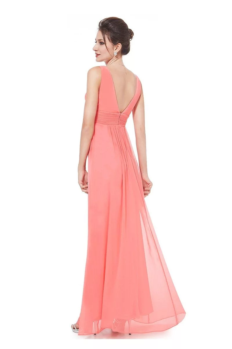 Elegant Coral Deep V-neck Long Evening Dress - $45 #EP08110CO - SheProm.com