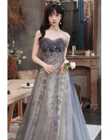A Line One Shoulder Sparkly Sequins Tulle Prom Dresses LBQ2388