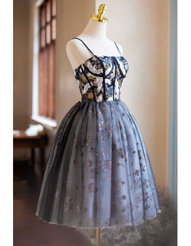 Sparkly Spaghetti Straps A-line Tulle Short Homecoming Dresses Online, HD0764 main image 1